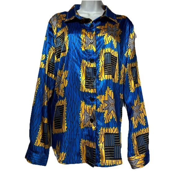 Tribalbyn Zambia African Print Blue Gold Matching Two Piece Set Size L New - Picture 3 of 16